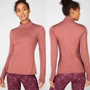 Fabletics Phoenix Brick Cherry Mocha Mock Neck Athletic Long Sleeve L